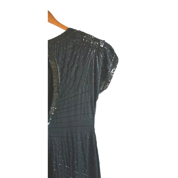 Vintage Brilliante By JA Dress Women's Large Black Beaded Sequins Maxi Lined Zip - Picture 10 of 13